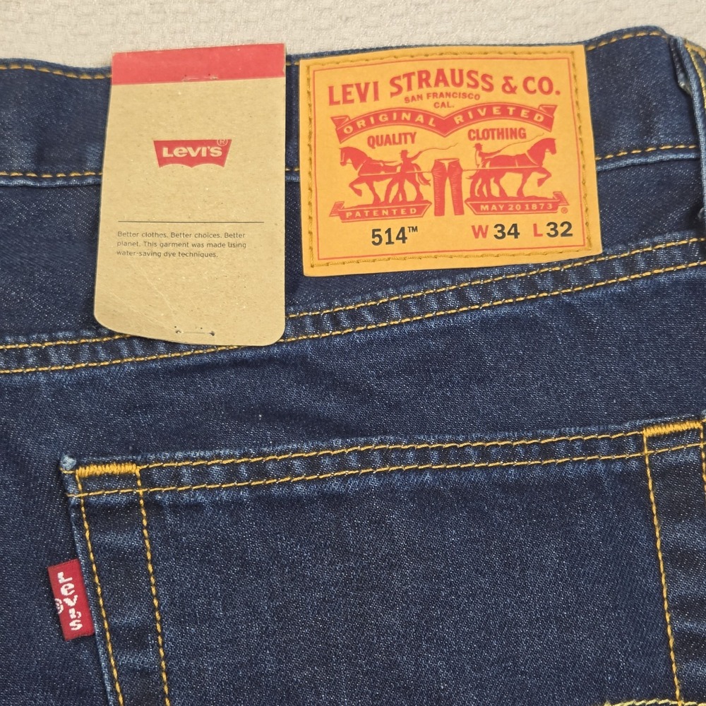 Levi's 514 Men's Jeans 34x32 Blue Denim, Straight Leg, Reg Fit, Dark Wash NWT - Picture 3 of 5